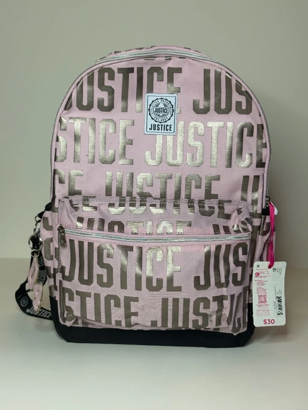 Justice Girls Pink Metallic Logo Backpack NWT 17